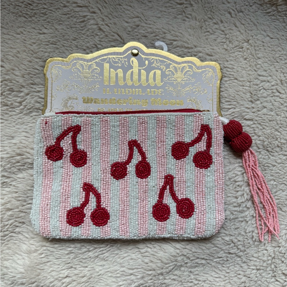 Wedding Party Festival Viral Cherry Clutch Pink and White Stripes Zip Closure